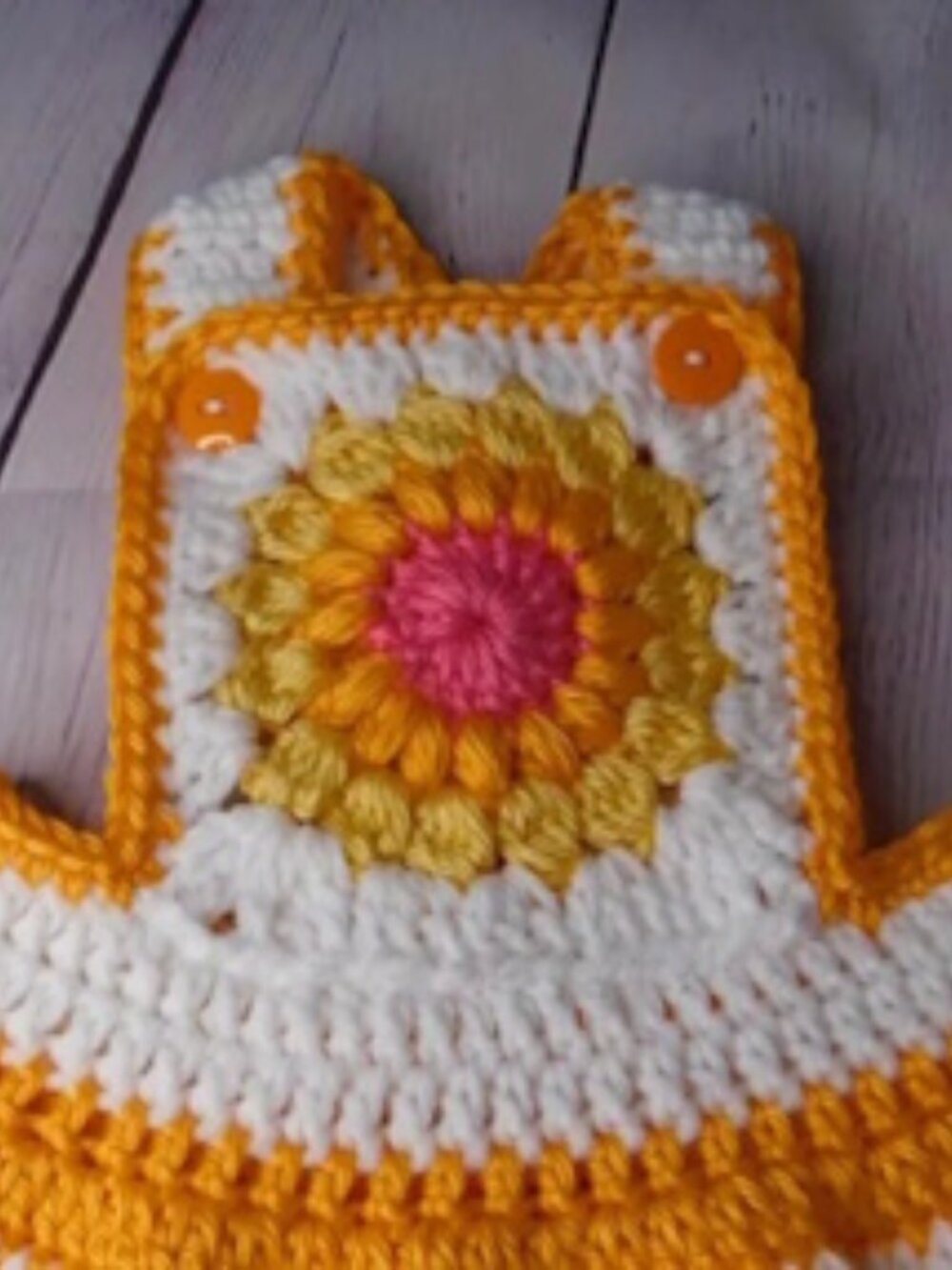 Crochet Baby Dress, Sunflower Dress, Handmade Dress, Baby Shower Gift - Picture 2 of 4